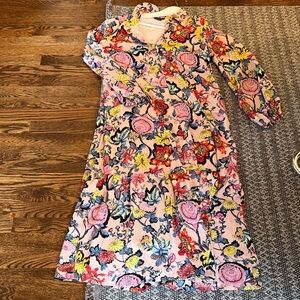 Halogen Pink Floral Print Dress with Multicolor Accents